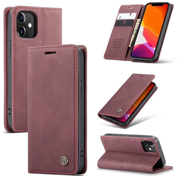 For iPhone 12 mini CaseMe-013 Multifunctional Retro Frosted Horizontal Flip Leather Case with Card Slot & Holder & Wallet(Wine Red) - free shipping - PMC Jewellery - Order now!