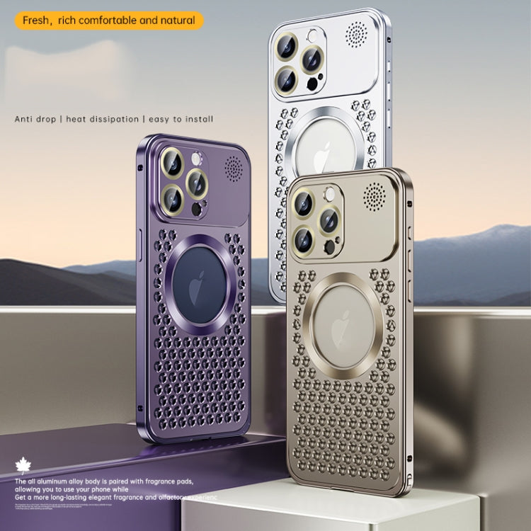 For iPhone 16 Spring Buckle MagSafe Magnetic Metal Aromatherapy Phone Case(Purple) - free shipping - PMc TechLife - Order now!