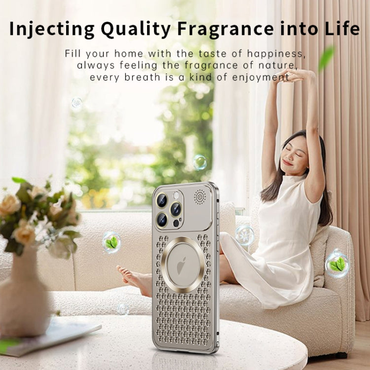 For iPhone 16 Pro Spring Buckle MagSafe Magnetic Metal Aromatherapy Phone Case(Blue) - free shipping - PMc TechLife - Order now!