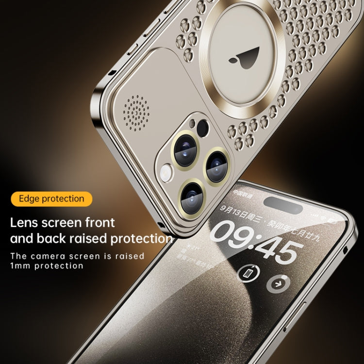 For iPhone 16 Pro Spring Buckle MagSafe Magnetic Metal Aromatherapy Phone Case(Gold) - free shipping - PMc TechLife - Order now!