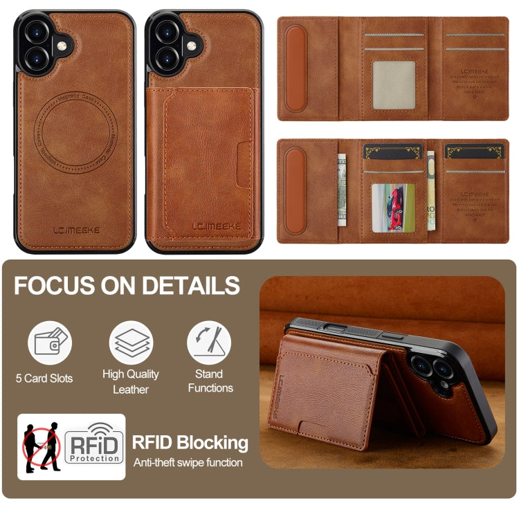 For iPhone 16 Plus LC.IMEEKE L5 Series Detachable RFID Card Bag Magsafe Phone Case(Brown) - free shipping - PMC Jewellery - Order now!