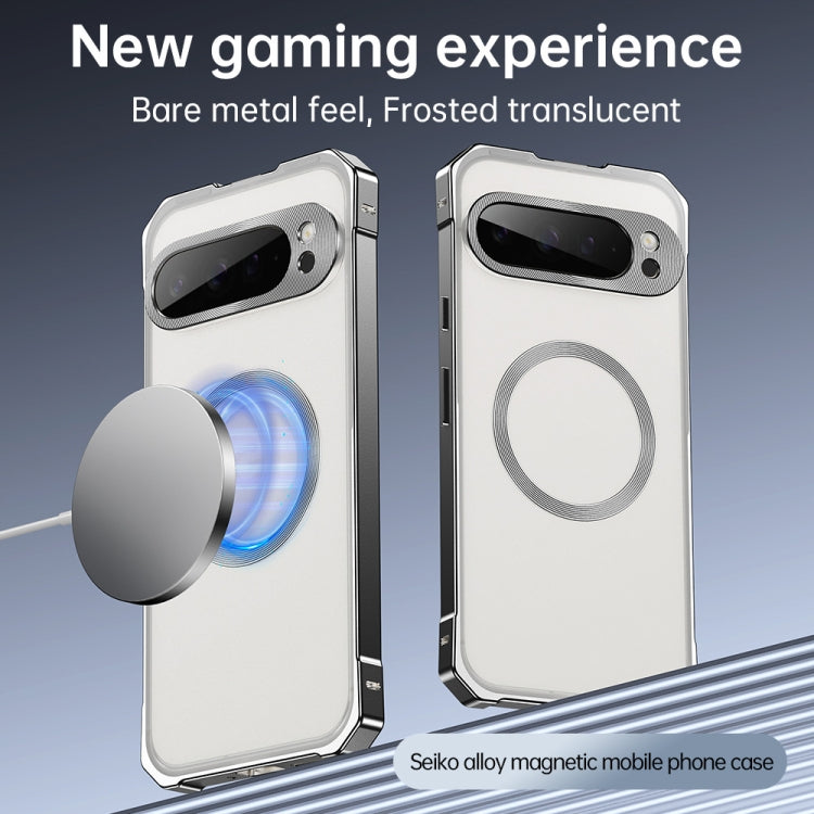 For Google Pixel 8 Irregular Alloy Frame Fosted Translucent MagSafe Phone Case(Titanium) - Google Cases by PMC TechLife | Online Shopping South Africa | PMC TechLife | Buy Now Pay Later Mobicred