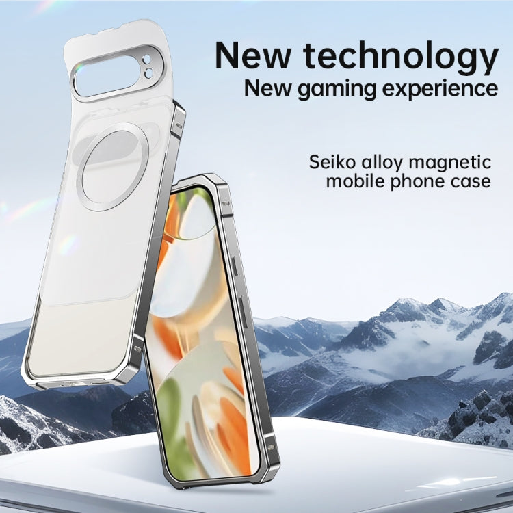 For Google Pixel 8 Pro Irregular Alloy Frame Fosted Translucent MagSafe Phone Case(Titanium) - Google Cases by PMC TechLife | Online Shopping South Africa | PMC TechLife | Buy Now Pay Later Mobicred