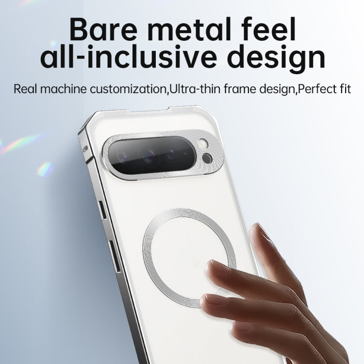 For Google Pixel 9 Pro Irregular Alloy Frame Fosted Translucent MagSafe Phone Case(Titanium) - Google Cases by PMC TechLife | Online Shopping South Africa | PMC TechLife | Buy Now Pay Later Mobicred