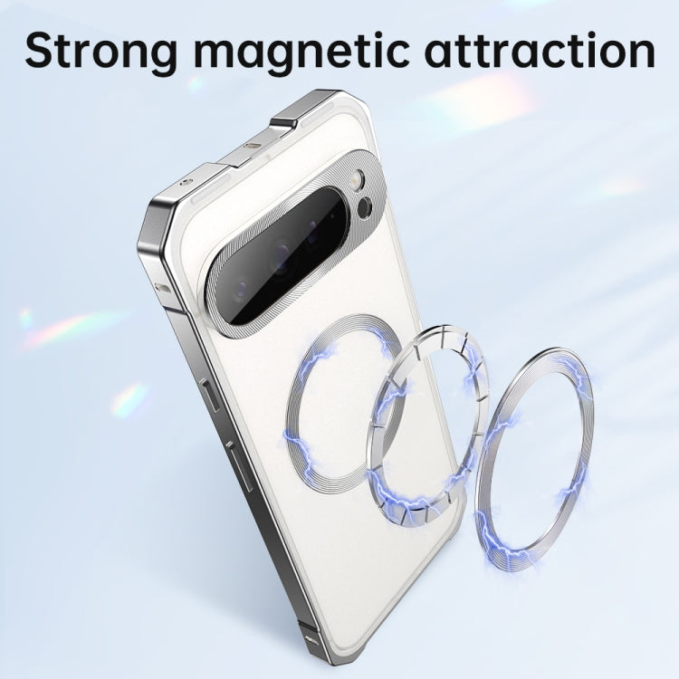 For Google Pixel 8 Irregular Alloy Frame Fosted Translucent MagSafe Phone Case(Black) - Google Cases by PMC TechLife | Online Shopping South Africa | PMC TechLife | Buy Now Pay Later Mobicred