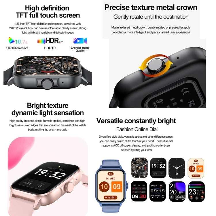 ZW36A 1.83 inch BT Call Smart Watch, Blood oxygen / Blood Pressure / Heart Rate(Pink) - Smart Wristbands by PMC TechLife | Online Shopping South Africa | PMC TechLife | Buy Now Pay Later Mobicred