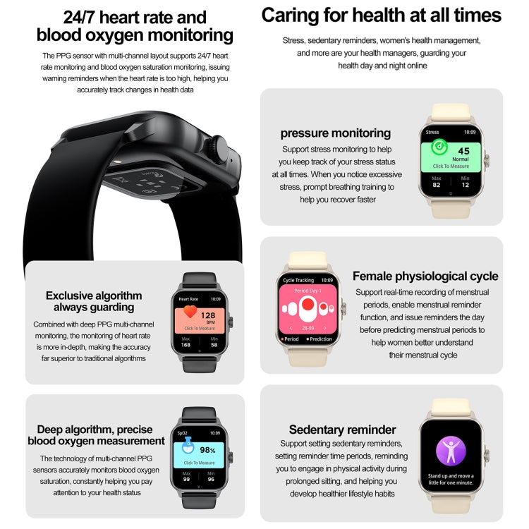 ZW36A 1.83 inch BT Call Smart Watch, Blood oxygen / Blood Pressure / Heart Rate(Gold) - free shipping - PMC TechLife - Order now!