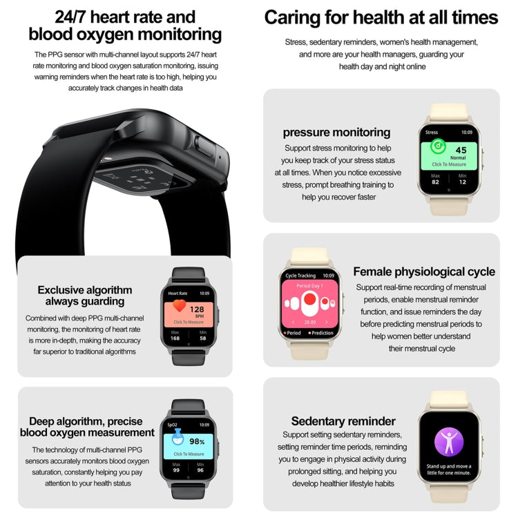 ZW36 1.83 inch BT Call Smart Watch, Blood oxygen / Blood Pressure / Heart Rate(Gold) - Smart Wristbands by PMC TechLife | Online Shopping South Africa | PMC TechLife | Buy Now Pay Later Mobicred