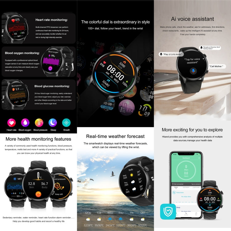 ZW63 1.39 inch Round Screen Smart Watch, Heart Rate / Blood Pressure / Blood Sugar / Blood Oxygen / Body Temperature / MET Test(Black) - free shipping - PMC TechLife - Order now!