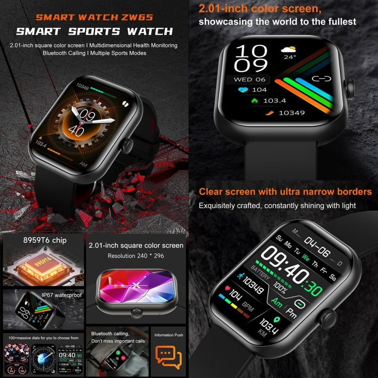 ZW65 2.01 inch Fitness Smart Watch, Blood Oxygen / Blood Pressure / Heart Rate(Black) - Smart Wristbands by PMC TechLife | Online Shopping South Africa | PMC TechLife | Buy Now Pay Later Mobicred