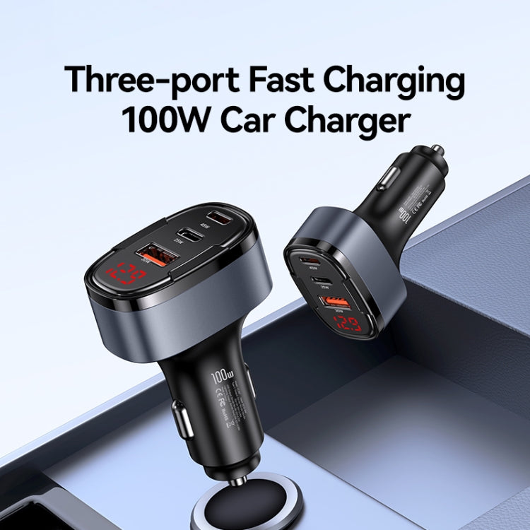 USAMS CC257 C42 100W USB, Type-C, 8 Pin Three Ports Car Fast Charger(Black) - Car Charger by USAMS | Online Shopping South Africa | PMC Jewellery | Buy Now Pay Later Mobicred