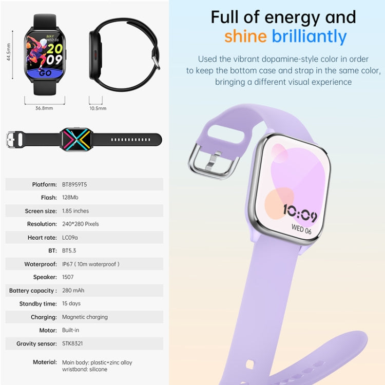KT73S 1.85 inch Square Screen BT Call Smart Watch, Heart Rate / Blood Pressure / Blood Oxygen / Female Health / Sleep Monitoring(Black) - Smart Wristbands by PMC TechLife | Online Shopping South Africa | PMC TechLife | Buy Now Pay Later Mobicred