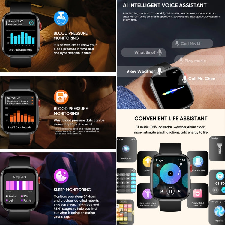 LC88 2 inch Square Screen BT Call Smart Watch, Heart Rate / Blood Pressure / Blood Oxygen / Sleep Monitoring(Silver) - Smart Wristbands by PMC TechLife | Online Shopping South Africa | PMC TechLife | Buy Now Pay Later Mobicred
