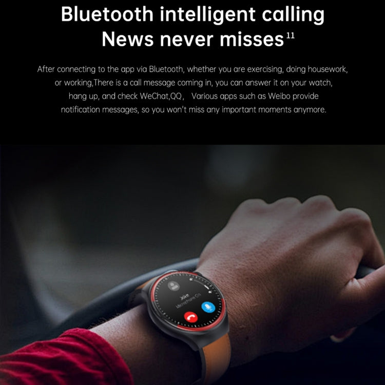 T82 1.43 inch Round Screen BT Call Smart Watch, Heart Rate / Blood Pressure / Blood Oxygen / Sleep / Blood Sugar / HRV / Metope / SOS, Strap:Leather Brown - Smart Wristbands by PMC TechLife | Online Shopping South Africa | PMC TechLife | Buy Now Pay Later Mobicred