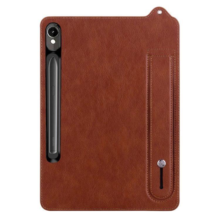 For Samsung Galaxy Tab S10 / S9 / S8 / S7 TPU Leather Back Tablet Case with Wristband(Brown) - Tab S10 Cases by PMC Jewellery | Online Shopping South Africa | PMC Jewellery | Buy Now Pay Later Mobicred