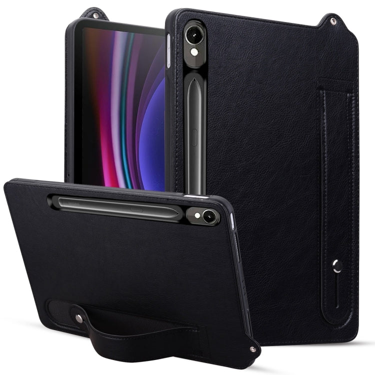 For Samsung Galaxy Tab S10 / S9 / S8 / S7 TPU Leather Back Tablet Case with Wristband(Black) - Tab S10 Cases by PMC Jewellery | Online Shopping South Africa | PMC Jewellery | Buy Now Pay Later Mobicred