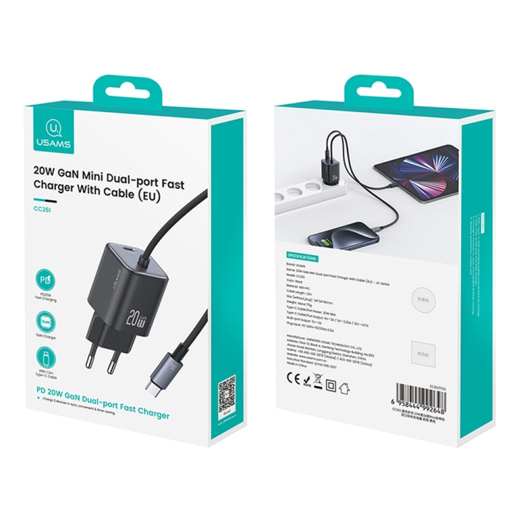 USAMS CC261 20W GaN Mini Type-C / USB-C Dual Port Fast Charger with Cable, EU Plug(White) - free shipping - PMC TechLife - Order now!