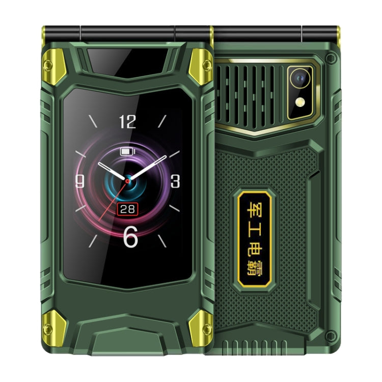 M7+ 4G Dual Screen Flip Elder Rugged Phone, 2.8 inch Inner, 2.4 inch Outer, 6800mAh Battery, 24 Keys, Flashlight, Network: 4G, Dual SIM, SOS, Plug:UK Plug(Green) - Others by PMC Jewellery | Online Shopping South Africa | PMC Jewellery | Buy Now Pay Later Mobicred