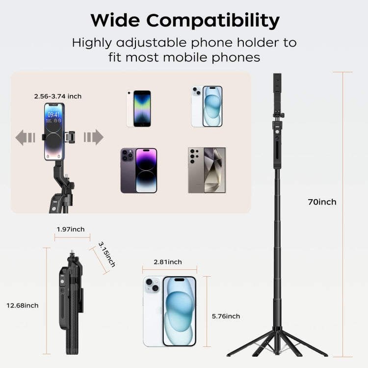 FUNSNAP A6 360 Degree Al Gimbal Selfie Stick Smart Face Tracking Integrated Tripod(Black) - Selfie Sticks by FUNSNAP | Online Shopping South Africa | PMC TechLife | Buy Now Pay Later Mobicred