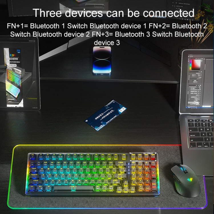 AULA F98 Pro 99 Keys Wired/2.4G/Bluetooth Three Model RGB Mechanical Keyboard, Shaft:Ice Crystal Shaft(Transparent White) - free shipping - PMC TechLife - Order now!