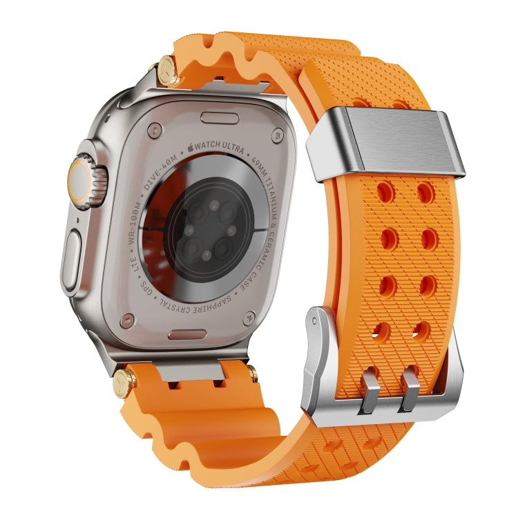 For Apple Watch 46mm / 49mm / 45mm / 44mm Cool Dual-Row Holes Silicone Watch Band(Orange Silver) - Watch Bands by PMC TechLife | Online Shopping South Africa | PMC TechLife | Buy Now Pay Later Mobicred