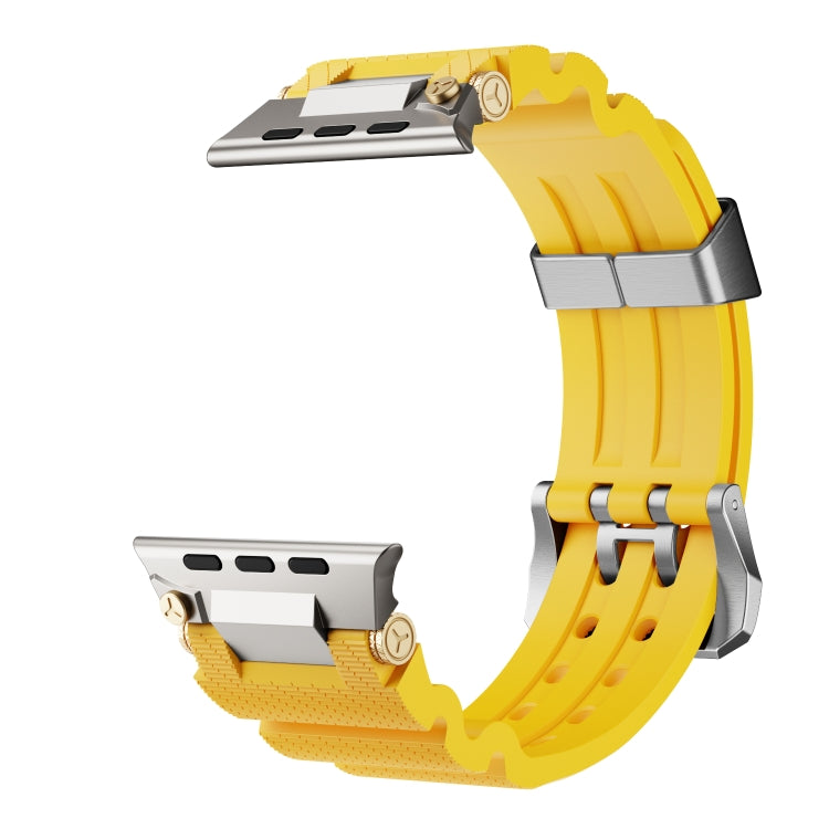 For Apple Watch 46mm / 49mm / 45mm / 44mm Cool Dual-Row Holes Silicone Watch Band(Yellow Silver) - Watch Bands by PMC TechLife | Online Shopping South Africa | PMC TechLife | Buy Now Pay Later Mobicred