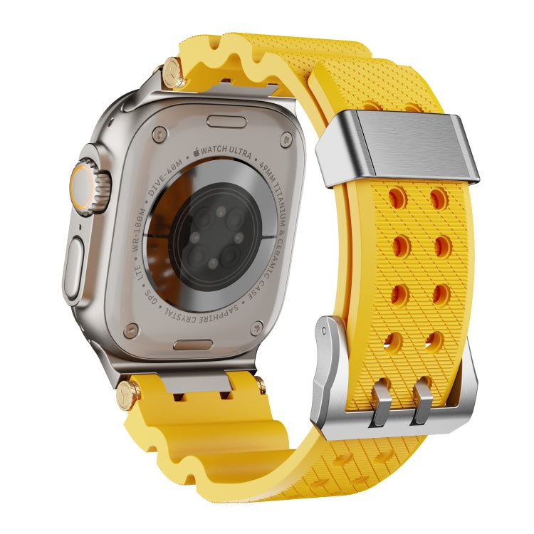 For Apple Watch 46mm / 49mm / 45mm / 44mm Cool Dual-Row Holes Silicone Watch Band(Yellow Silver) - Watch Bands by PMC TechLife | Online Shopping South Africa | PMC TechLife | Buy Now Pay Later Mobicred