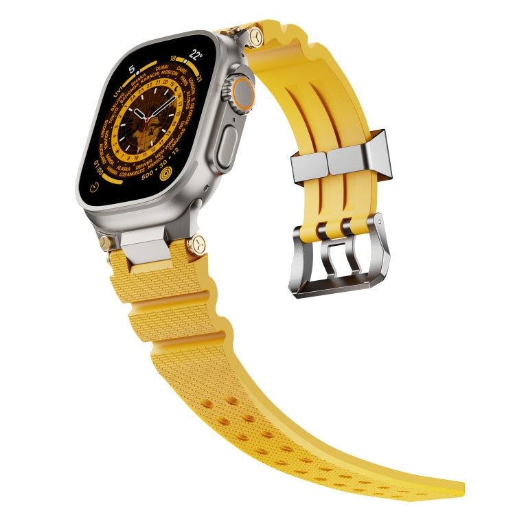 For Apple Watch 46mm / 49mm / 45mm / 44mm Cool Dual-Row Holes Silicone Watch Band(Yellow Silver) - Watch Bands by PMC TechLife | Online Shopping South Africa | PMC TechLife | Buy Now Pay Later Mobicred