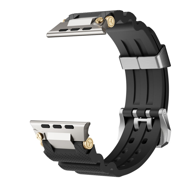 For Apple Watch 42mm / 41mm / 40mm / 38mm Cool Dual-Row Holes Silicone Watch Band(Black Silver) - Watch Bands by PMC TechLife | Online Shopping South Africa | PMC TechLife | Buy Now Pay Later Mobicred