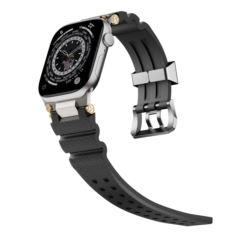 For Apple Watch 42mm / 41mm / 40mm / 38mm Cool Dual-Row Holes Silicone Watch Band(Black Silver) - Watch Bands by PMC TechLife | Online Shopping South Africa | PMC TechLife | Buy Now Pay Later Mobicred