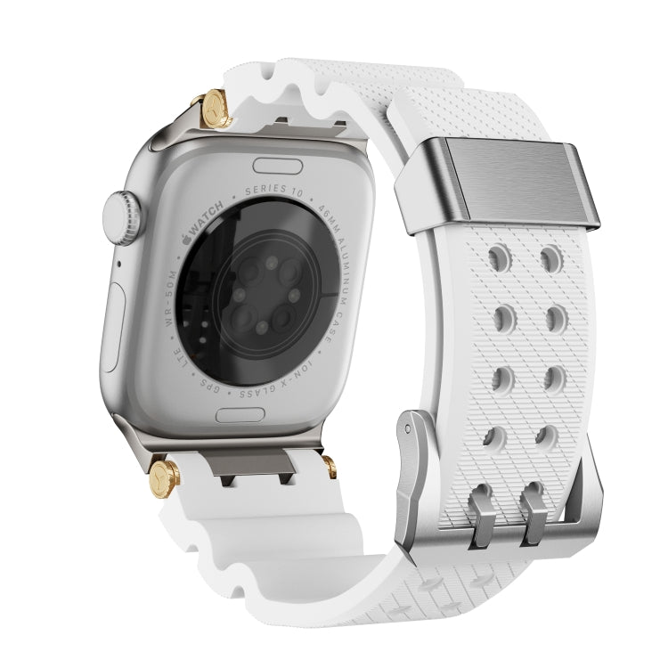 For Apple Watch 42mm / 41mm / 40mm / 38mm Cool Dual-Row Holes Silicone Watch Band(White Silver) - Watch Bands by PMC TechLife | Online Shopping South Africa | PMC TechLife | Buy Now Pay Later Mobicred