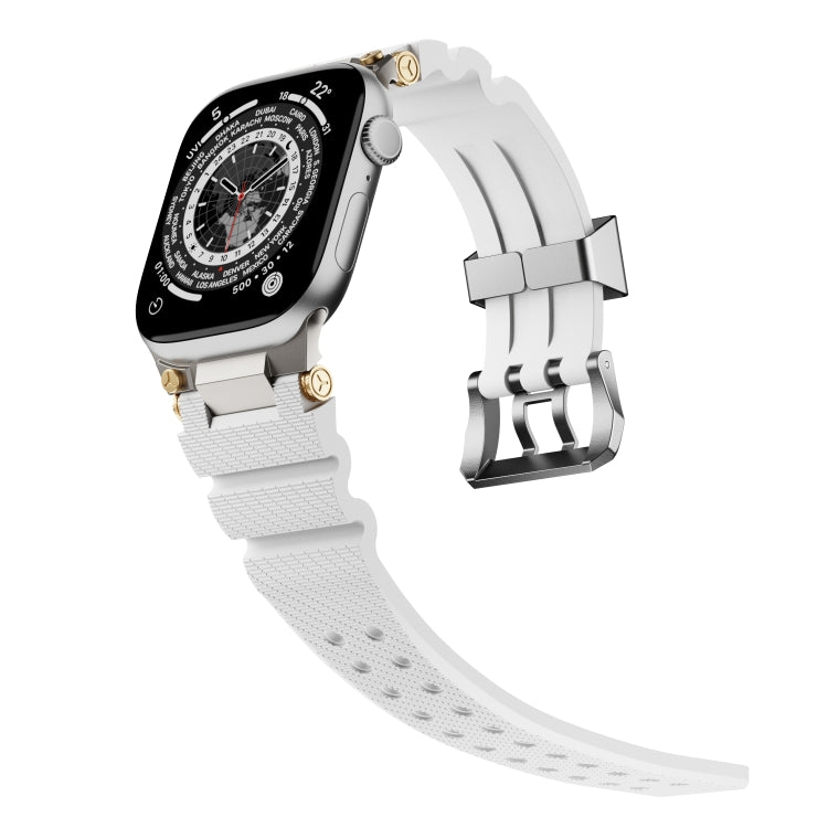 For Apple Watch 42mm / 41mm / 40mm / 38mm Cool Dual-Row Holes Silicone Watch Band(White Silver) - Watch Bands by PMC TechLife | Online Shopping South Africa | PMC TechLife | Buy Now Pay Later Mobicred