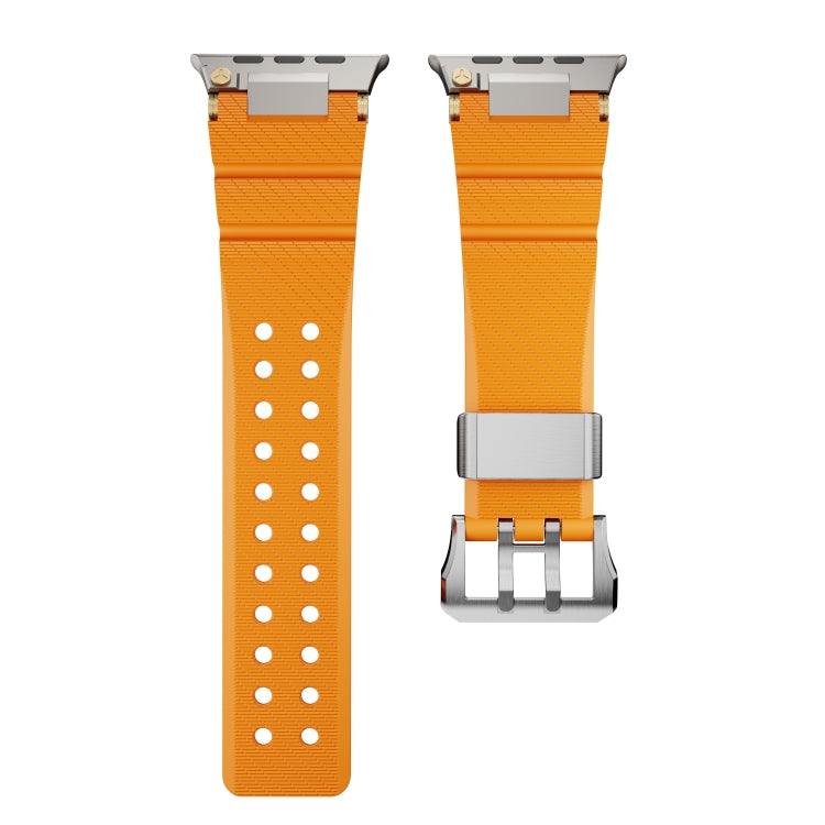 For Apple Watch 42mm / 41mm / 40mm / 38mm Cool Dual-Row Holes Silicone Watch Band(Orange Silver) - Watch Bands by PMC TechLife | Online Shopping South Africa | PMC TechLife | Buy Now Pay Later Mobicred