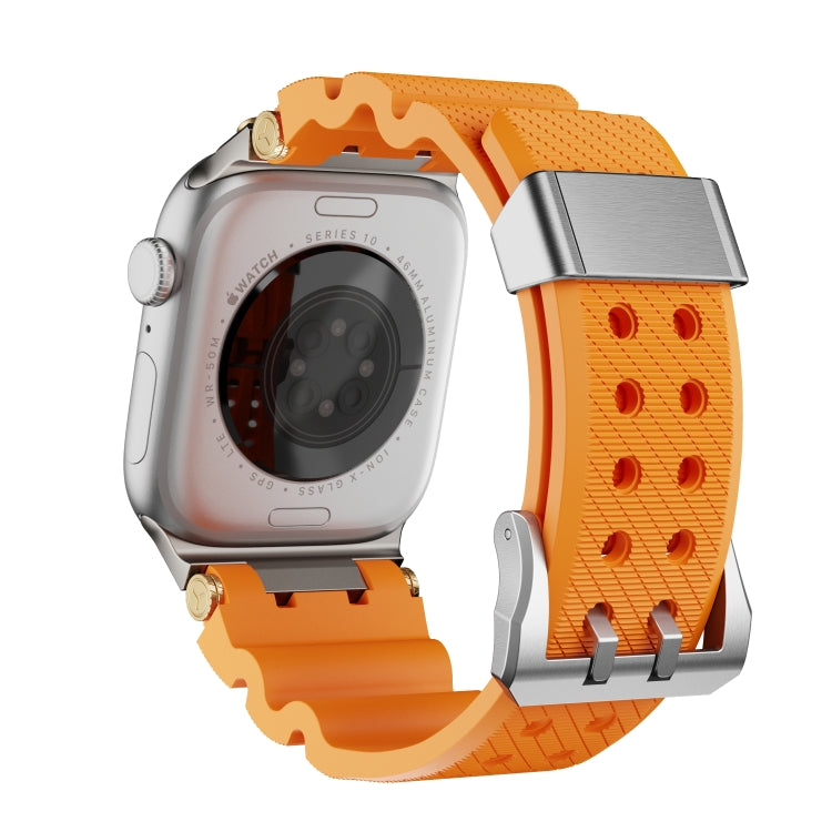 For Apple Watch 42mm / 41mm / 40mm / 38mm Cool Dual-Row Holes Silicone Watch Band(Orange Silver) - Watch Bands by PMC TechLife | Online Shopping South Africa | PMC TechLife | Buy Now Pay Later Mobicred