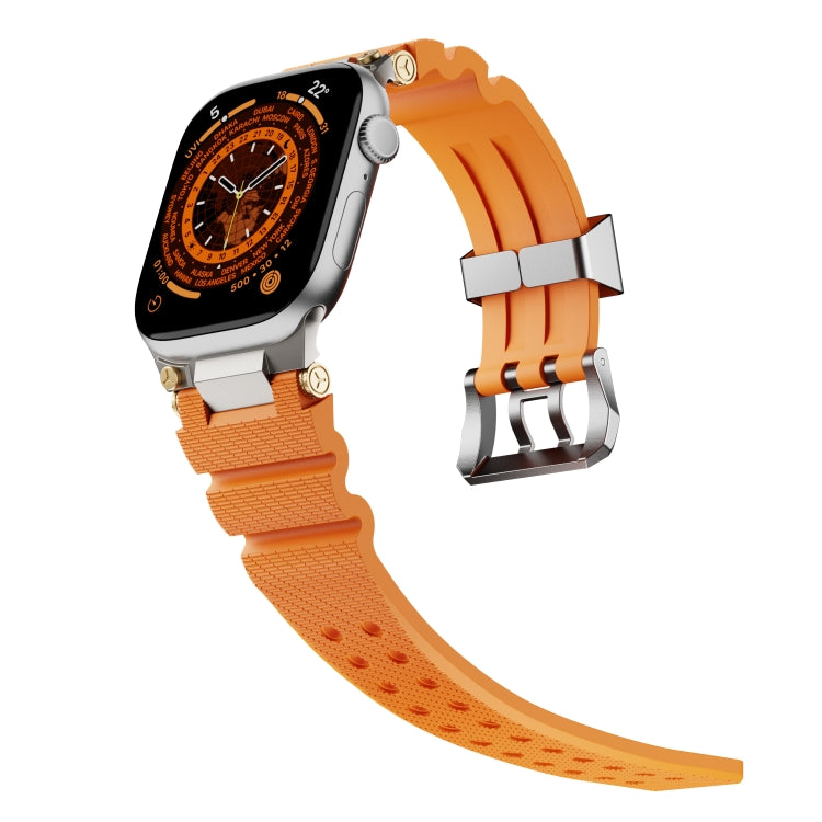 For Apple Watch 42mm / 41mm / 40mm / 38mm Cool Dual-Row Holes Silicone Watch Band(Orange Silver) - Watch Bands by PMC TechLife | Online Shopping South Africa | PMC TechLife | Buy Now Pay Later Mobicred
