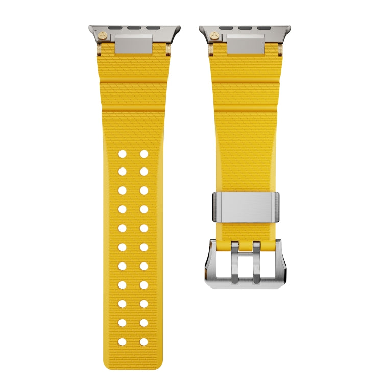 For Apple Watch 42mm / 41mm / 40mm / 38mm Cool Dual-Row Holes Silicone Watch Band(Yellow Silver) - Watch Bands by PMC TechLife | Online Shopping South Africa | PMC TechLife | Buy Now Pay Later Mobicred