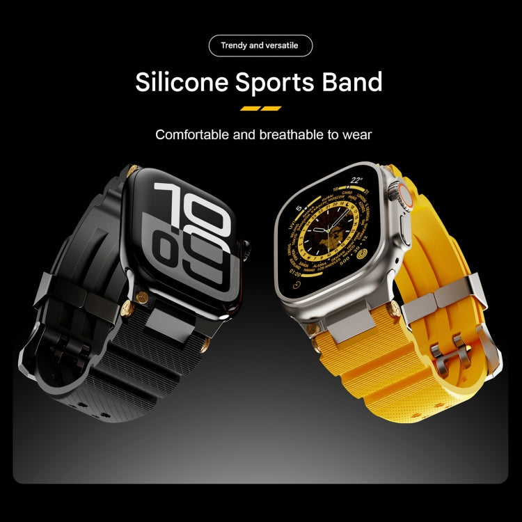 For Apple Watch 46mm / 49mm / 45mm / 44mm Cool Dual-Row Holes Silicone Watch Band(Yellow Silver) - Watch Bands by PMC TechLife | Online Shopping South Africa | PMC TechLife | Buy Now Pay Later Mobicred