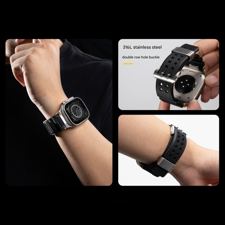 For Apple Watch 46mm / 49mm / 45mm / 44mm Cool Dual-Row Holes Silicone Watch Band(Yellow Silver) - Watch Bands by PMC TechLife | Online Shopping South Africa | PMC TechLife | Buy Now Pay Later Mobicred