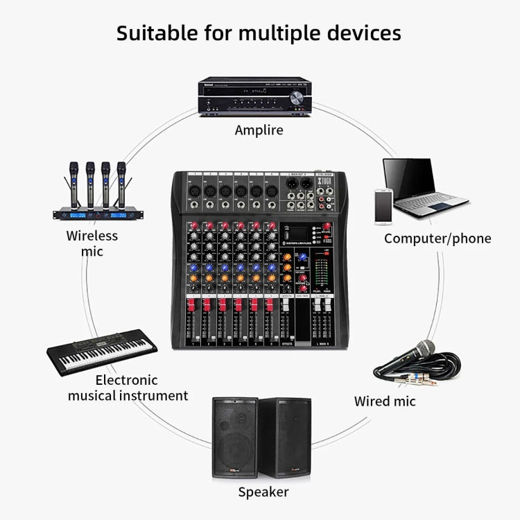 XTUGA CT60X 6-Channels Audio Mixer DJ Mixing Console with 48V Power Supply(UK Plug) - Live Sound Effects Processors by XTUGA | Online Shopping South Africa | PMC TechLife | Buy Now Pay Later Mobicred