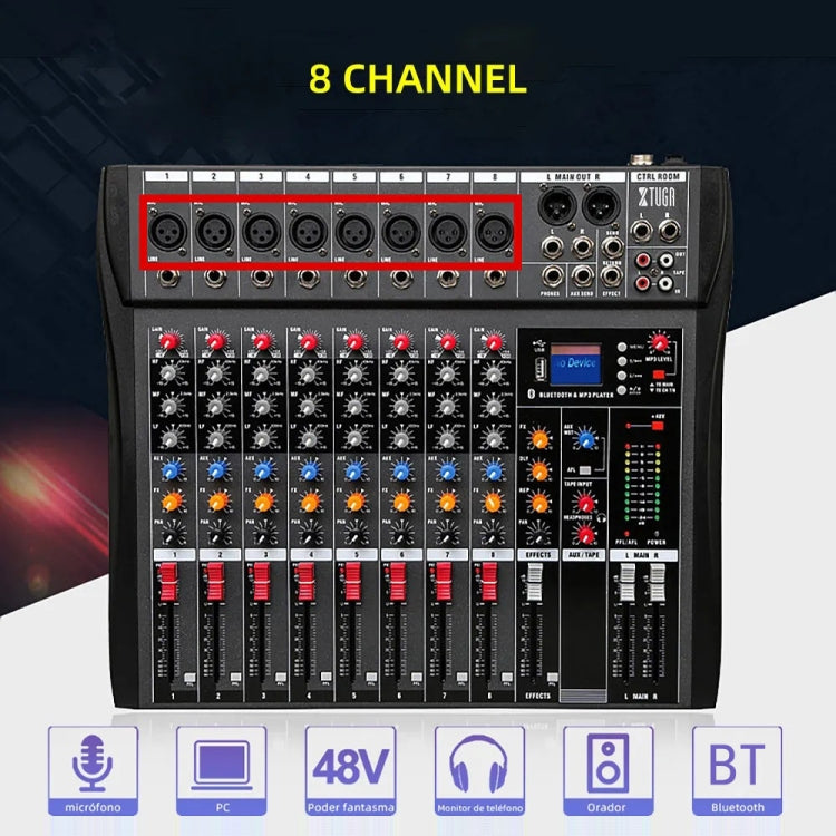 XTUGA CT80X 8-Channels Audio Mixer DJ Mixing Console with 48V Power Supply(EU Plug) - Live Sound Effects Processors by XTUGA | Online Shopping South Africa | PMC TechLife | Buy Now Pay Later Mobicred