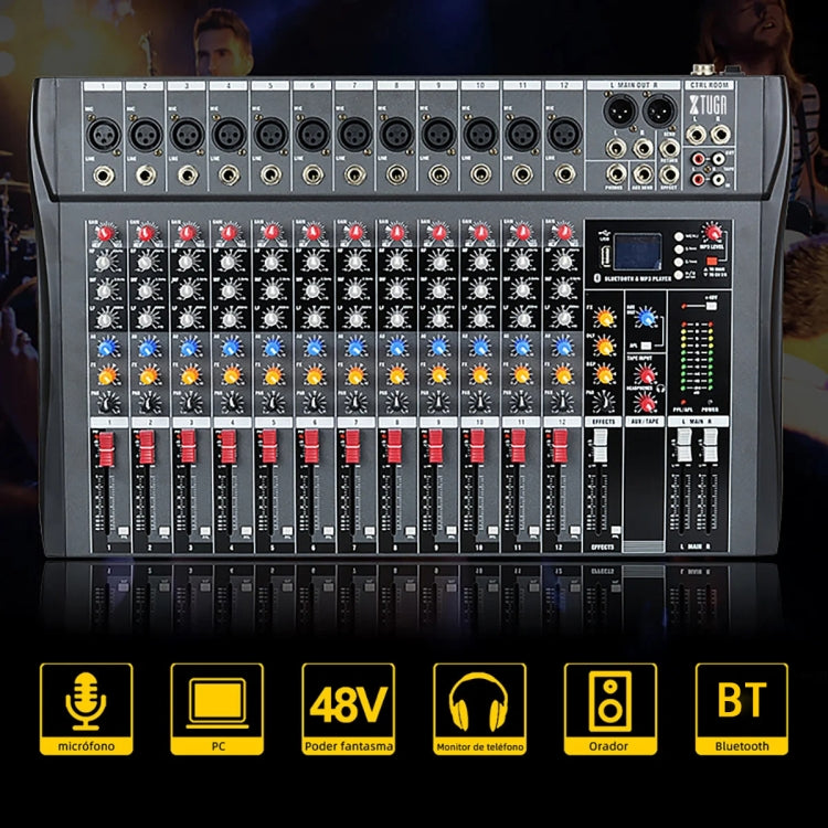 XTUGA CT120X 12-Channels Audio Mixer DJ Mixing Console with 48V Power Supply(AU Plug) - Live Sound Effects Processors by XTUGA | Online Shopping South Africa | PMC TechLife | Buy Now Pay Later Mobicred