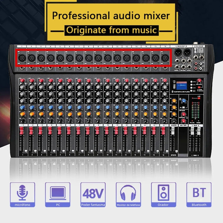 XTUGA CT160X 16-Channels Audio Mixer DJ Mixing Console with 48V Power Supply(EU Plug) - Live Sound Effects Processors by XTUGA | Online Shopping South Africa | PMC TechLife | Buy Now Pay Later Mobicred
