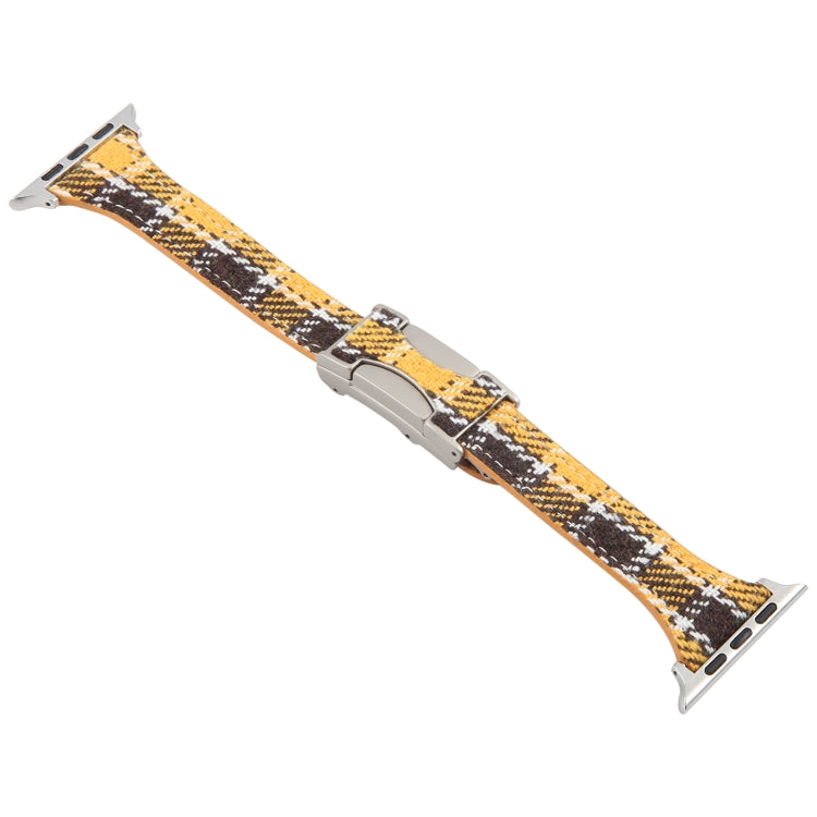 For Apple Watch 46mm / 49mm / 45mm / 44mm Slim Magnetic Buckle Napped Fabric Leather Watch Band(Yellow) - Watch Bands by PMC TechLife | Online Shopping South Africa | PMC TechLife | Buy Now Pay Later Mobicred