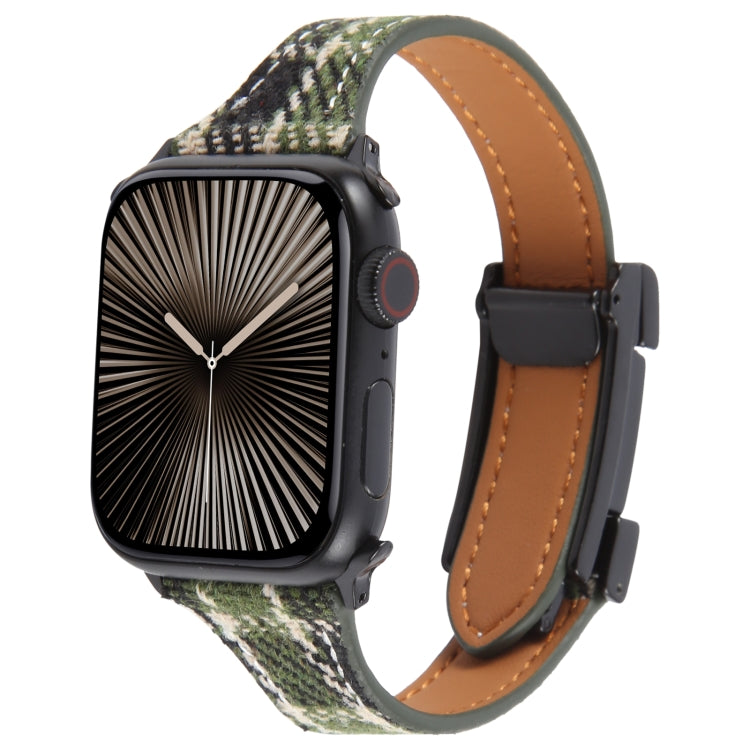 For Apple Watch 46mm / 49mm / 45mm / 44mm Slim Magnetic Buckle Napped Fabric Leather Watch Band(Green) - Watch Bands by PMC TechLife | Online Shopping South Africa | PMC TechLife | Buy Now Pay Later Mobicred