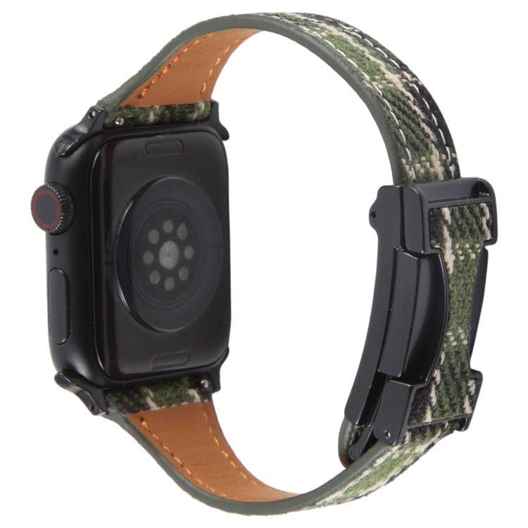 For Apple Watch 46mm / 49mm / 45mm / 44mm Slim Magnetic Buckle Napped Fabric Leather Watch Band(Green) - Watch Bands by PMC TechLife | Online Shopping South Africa | PMC TechLife | Buy Now Pay Later Mobicred