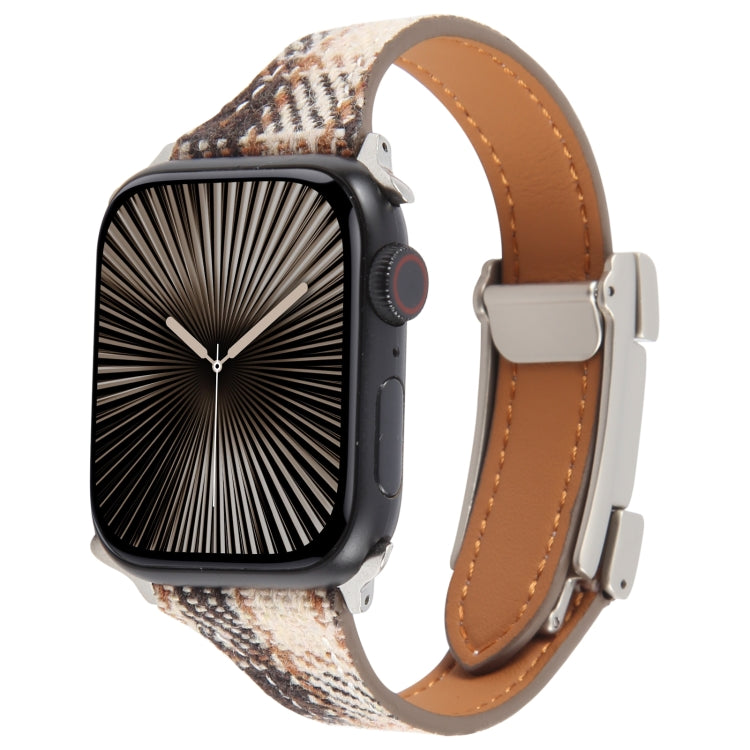 For Apple Watch 46mm / 49mm / 45mm / 44mm Slim Magnetic Buckle Napped Fabric Leather Watch Band(Brown) - Watch Bands by PMC TechLife | Online Shopping South Africa | PMC TechLife | Buy Now Pay Later Mobicred