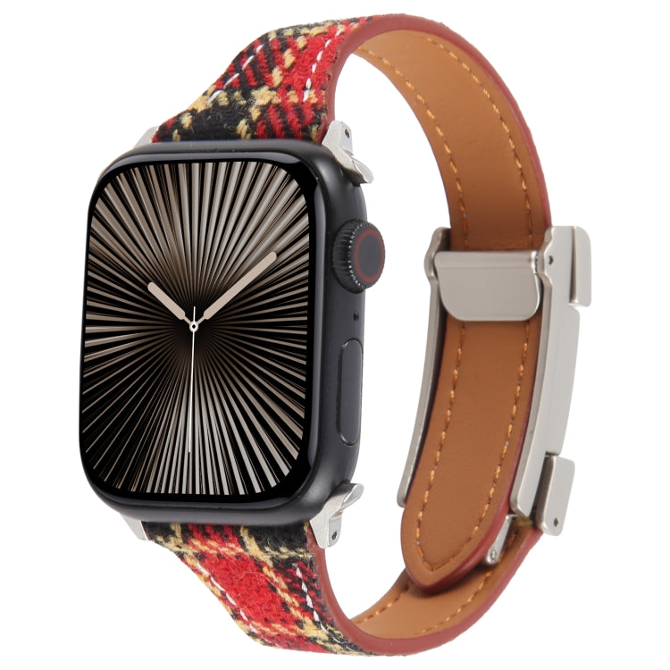 For Apple Watch 42mm / 41mm / 40mm / 38mm Slim Magnetic Buckle Napped Fabric Leather Watch Band(Red) - Watch Bands by PMC TechLife | Online Shopping South Africa | PMC TechLife | Buy Now Pay Later Mobicred