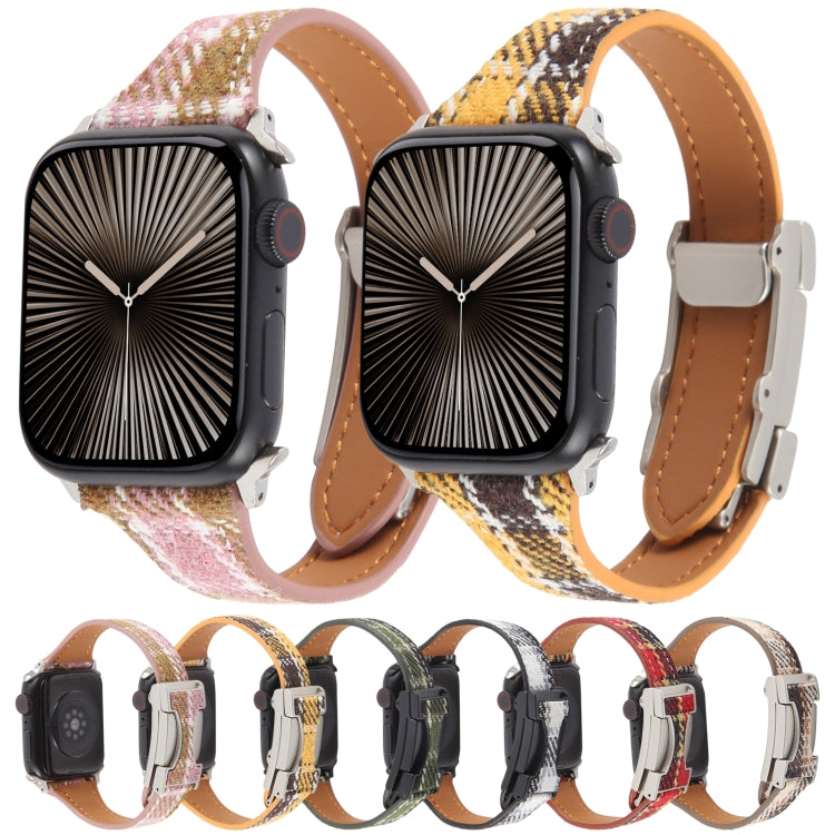 For Apple Watch 42mm / 41mm / 40mm / 38mm Slim Magnetic Buckle Napped Fabric Leather Watch Band(Brown) - Watch Bands by PMC TechLife | Online Shopping South Africa | PMC TechLife | Buy Now Pay Later Mobicred