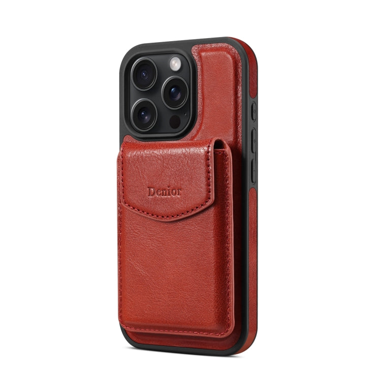 For iPhone 16 Pro Max Denior D22 Genuine Leather MagSafe Holder Detachable Card Slot Phone Case(Brown) - iPhone 16 Pro Max Cases by Denior | Online Shopping South Africa | PMC Jewellery | Buy Now Pay Later Mobicred