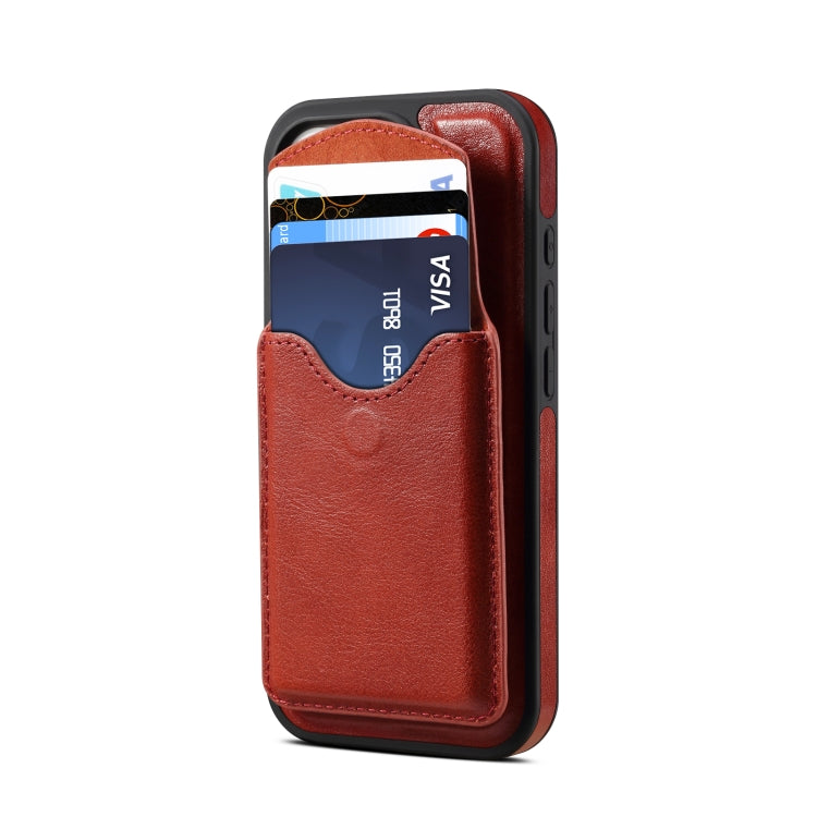 For iPhone 16 Pro Denior D22 Genuine Leather MagSafe Holder Detachable Card Slot Phone Case(Brown) - free shipping - PMC Jewellery - Order now!